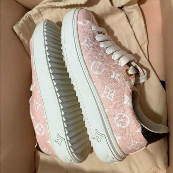 Louis Vuitton Pink & White Monogram Sneakers - Picture 6 of 8